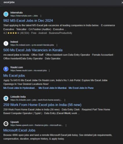 Microsoft Excel internship jobs in Bangalore