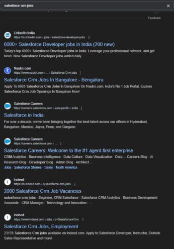 SalesForce internship jobs in Bangalore
